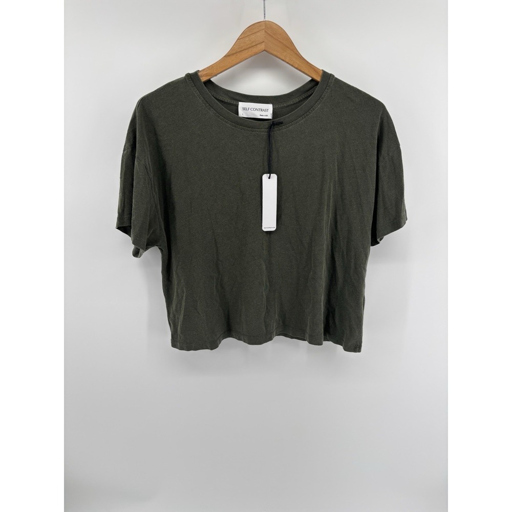 NWT Anthropologie Self Contrast Dew Crop T-Shirt Sz L MSRP $60